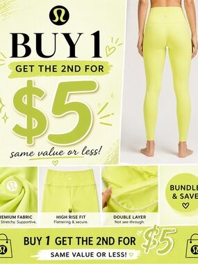 Lululemon Neon Lime Leggings Size 4 XS High Rise 29.5” Inseam 💚 BOGO $5